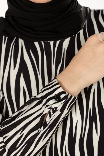 Zebra Desenli Kemerli Elbise
