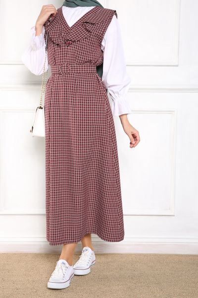 Önü Fırfırlı Kemerli Desenli  Jile Elbise