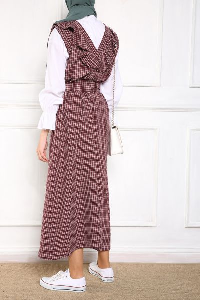 Önü Fırfırlı Kemerli Desenli  Jile Elbise