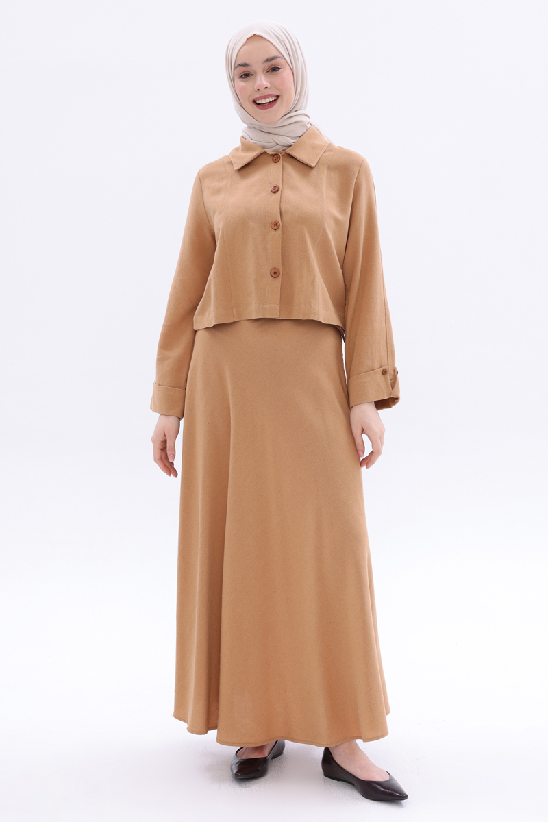 Belted Linen Skirted Suit
