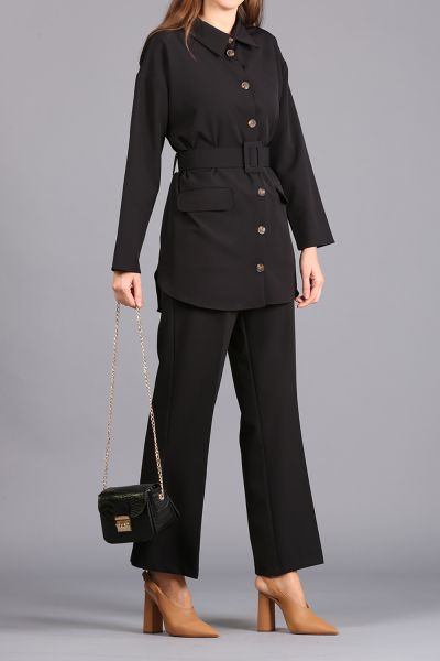 Self Belted Blazer and Pants Set