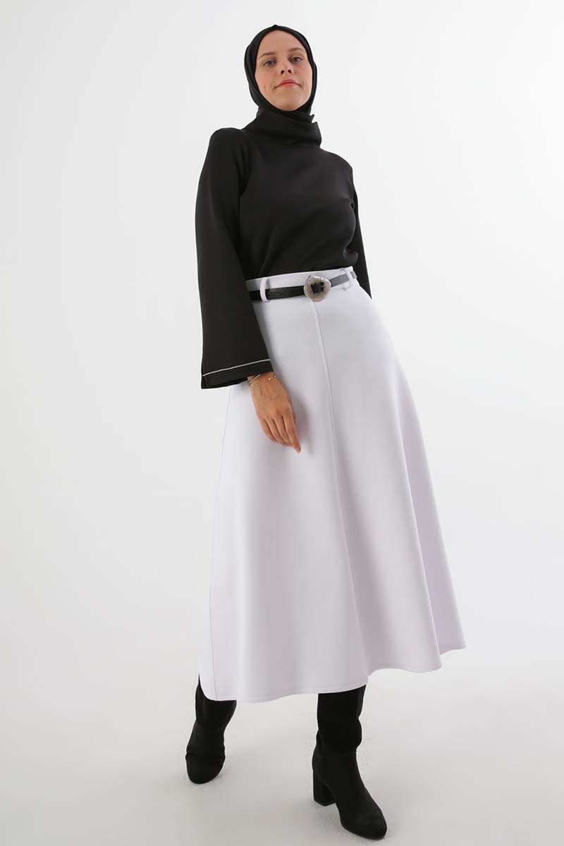Belted Scuba Bell Skirt