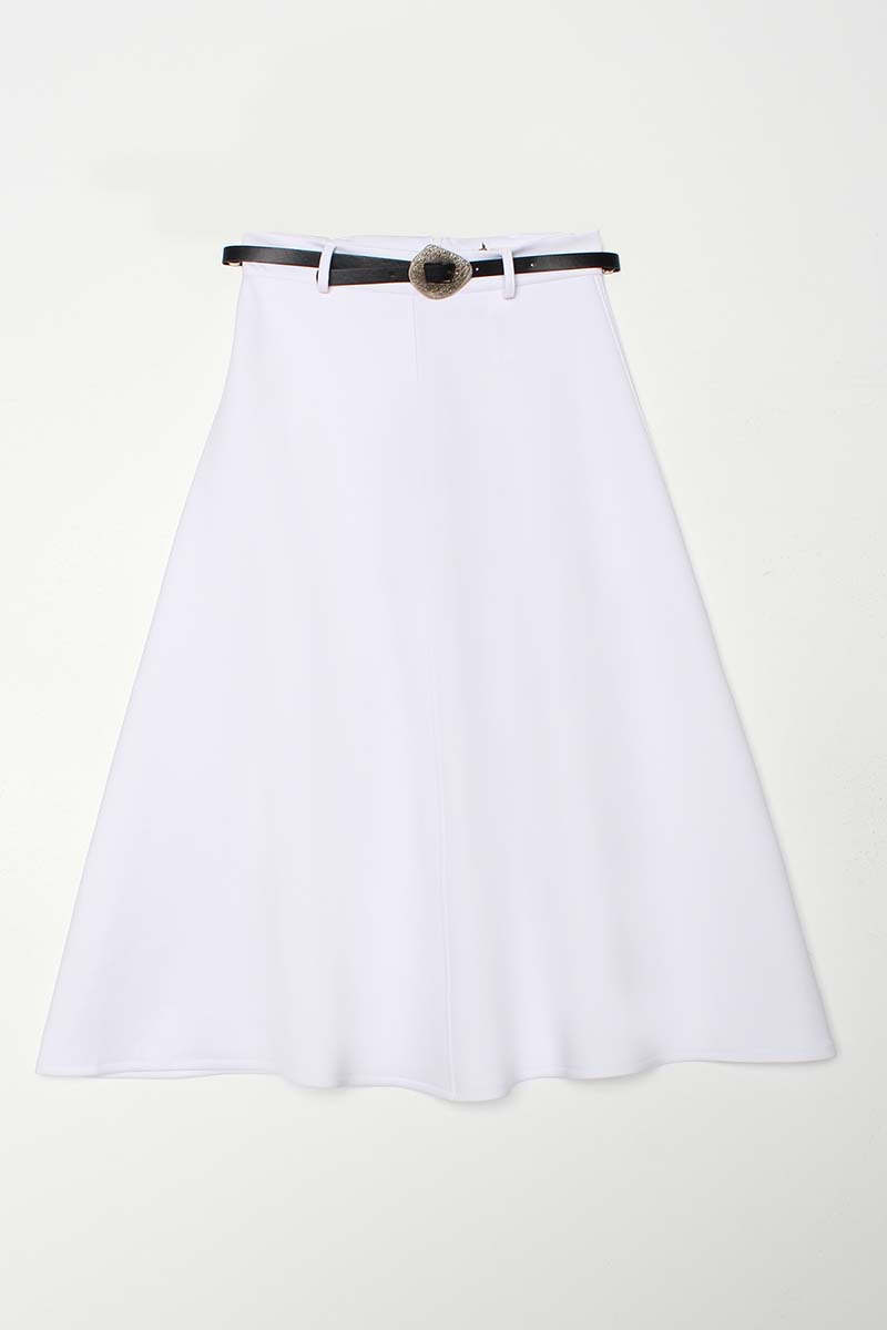 Belted Scuba Bell Skirt