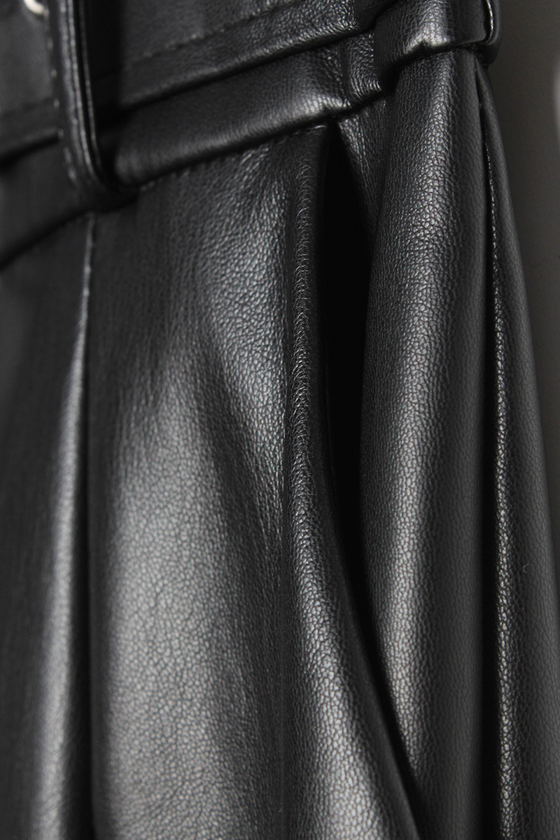 Self Belted Leather Look Pants