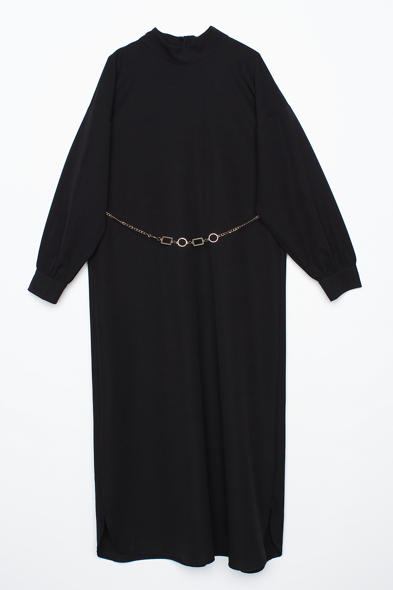 Belted Side Oval Slit Dress