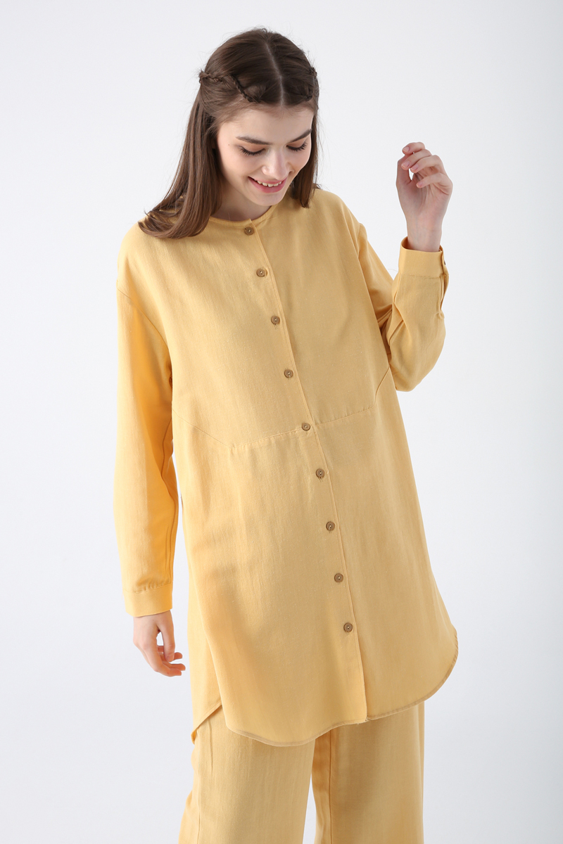 Linen Crew Neck Stitched Detailed Shirt Tunic