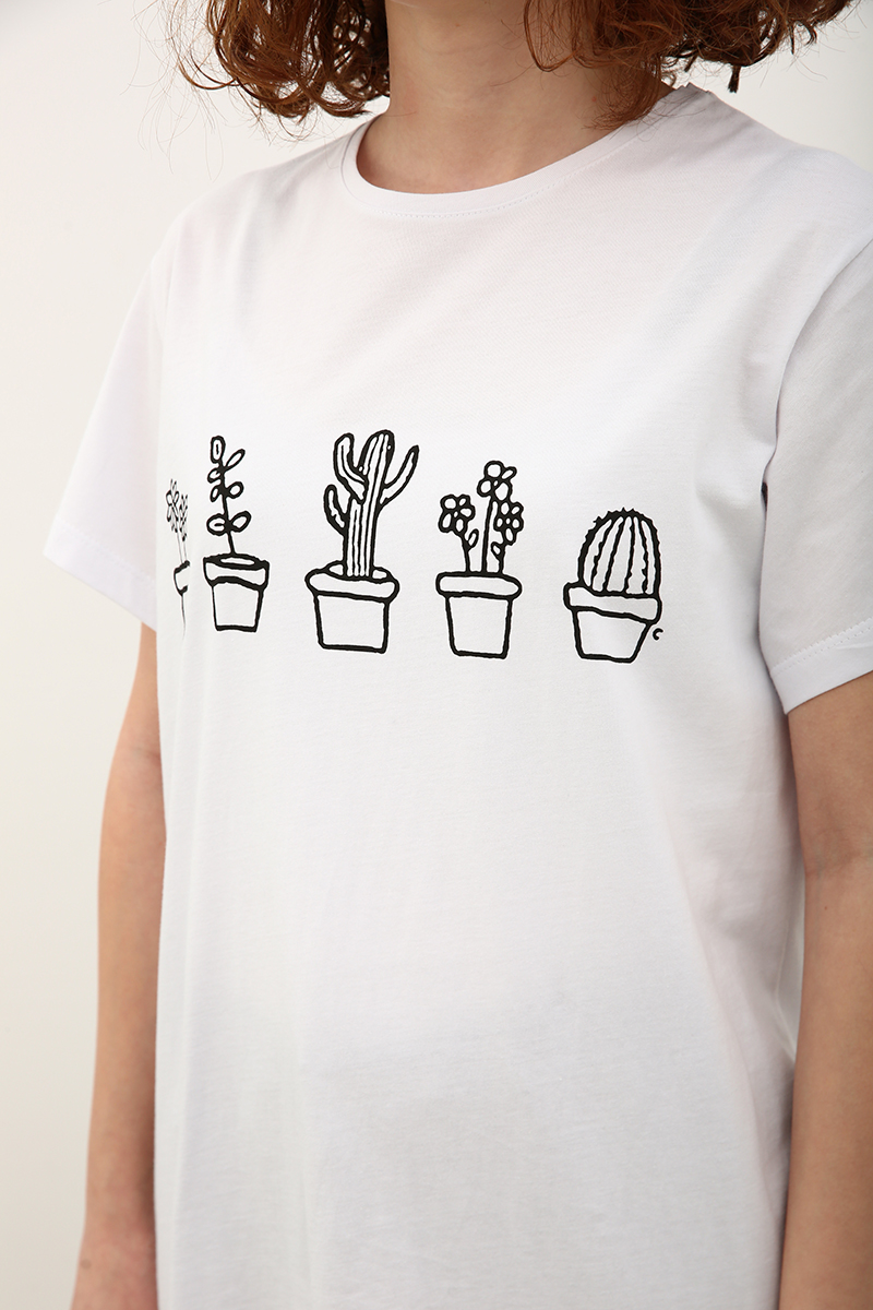 100% Cotton Short Sleeve Cactus Printed T-shirt