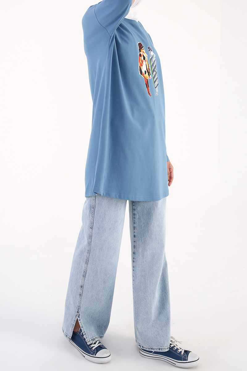Kız Baskılı Uzun Kollu T-Shirt Tunik