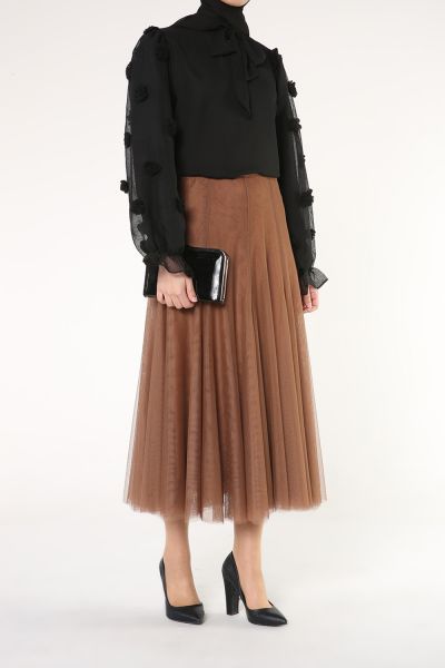 Midi Elastic Waist Pleated Tutu Skirt