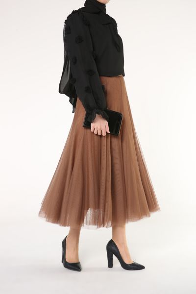 Midi Elastic Waist Pleated Tutu Skirt