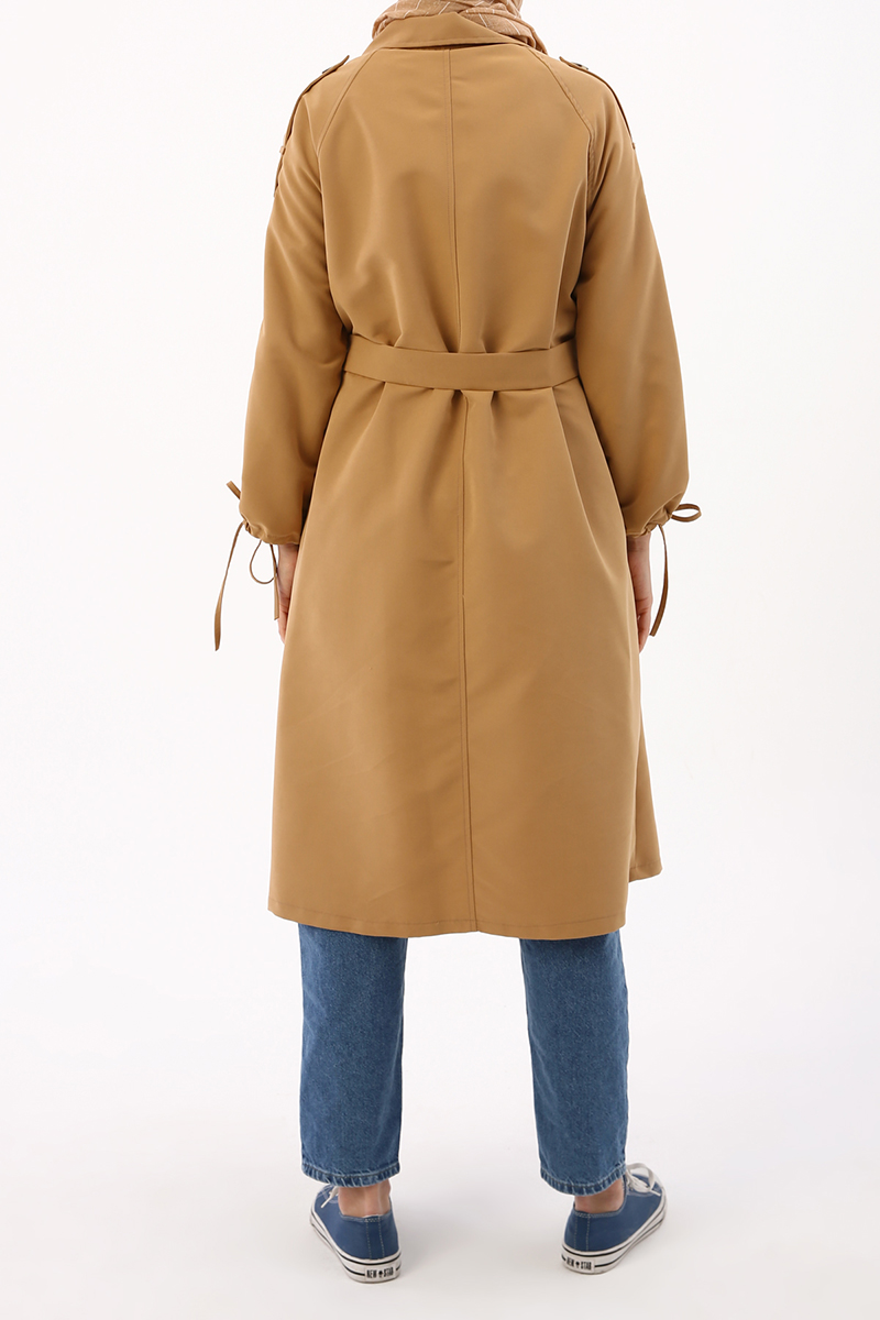 Notched Shawl Collar  Sleeve Detailed Belted Trenchcoat