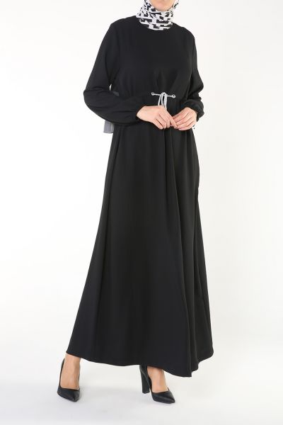 Kol Büzgülü Bel Kordonlu Ayrobin Elbise