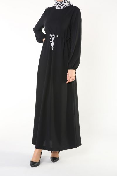 Kol Büzgülü Bel Kordonlu Ayrobin Elbise