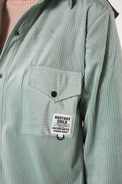 Kol Çıtçıtlı Cepli Kadife Gömlek Tunik