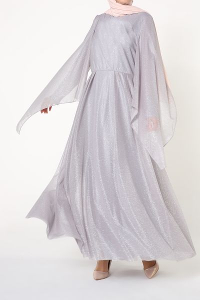 Silvery Hijab Evening Dress