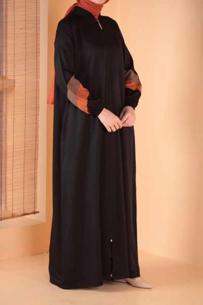 Viscose Color Block Sleeve Zipper Front Abaya