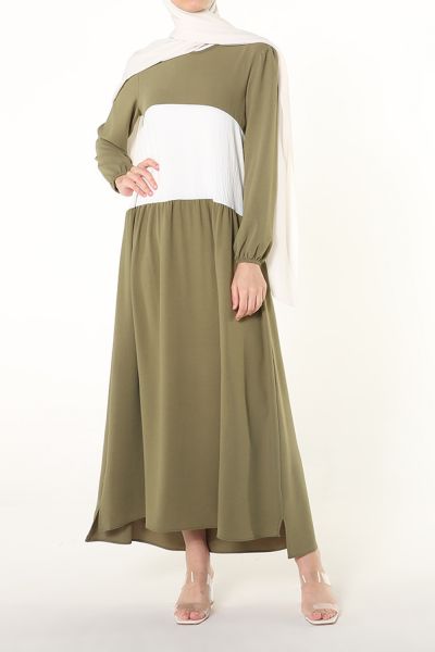 Peasant Sleeve Color Block Detailed Pleated Dress