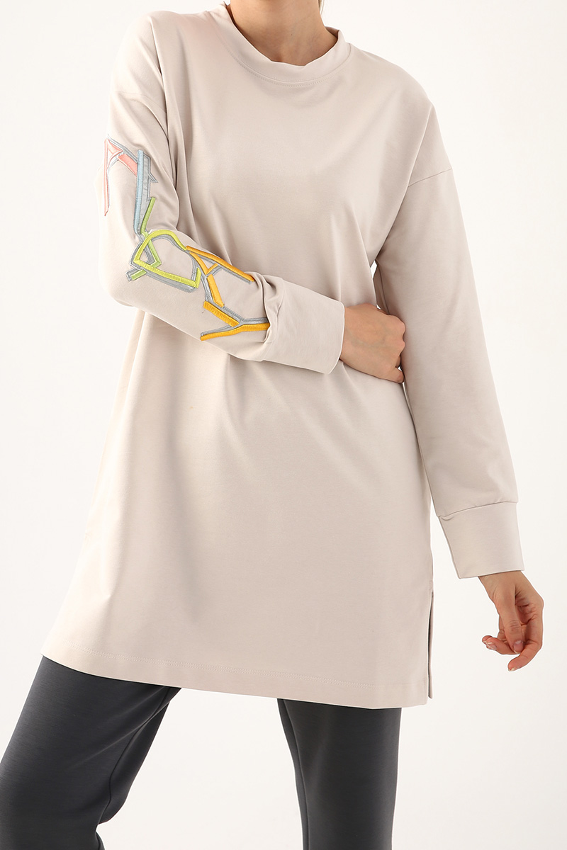 Embroidered Sleeve Detailed Sweatshirt Tunic