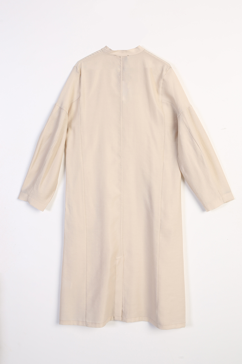 Pleated Sleeve Button Front Tencel Cape
