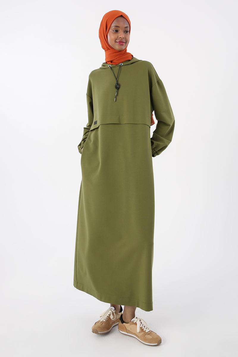 Hooded Pocket Dress with Elasticized Sleeves