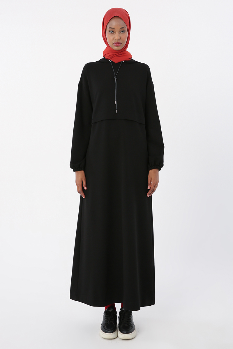 Hooded Pocket Dress with Elasticized Sleeves