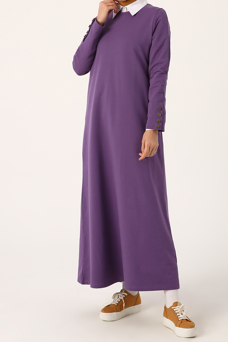 Button Sleeve Combed Cotton Dress