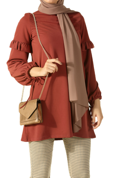 LACE UP TUNIC WITH FRILL SLEEVE