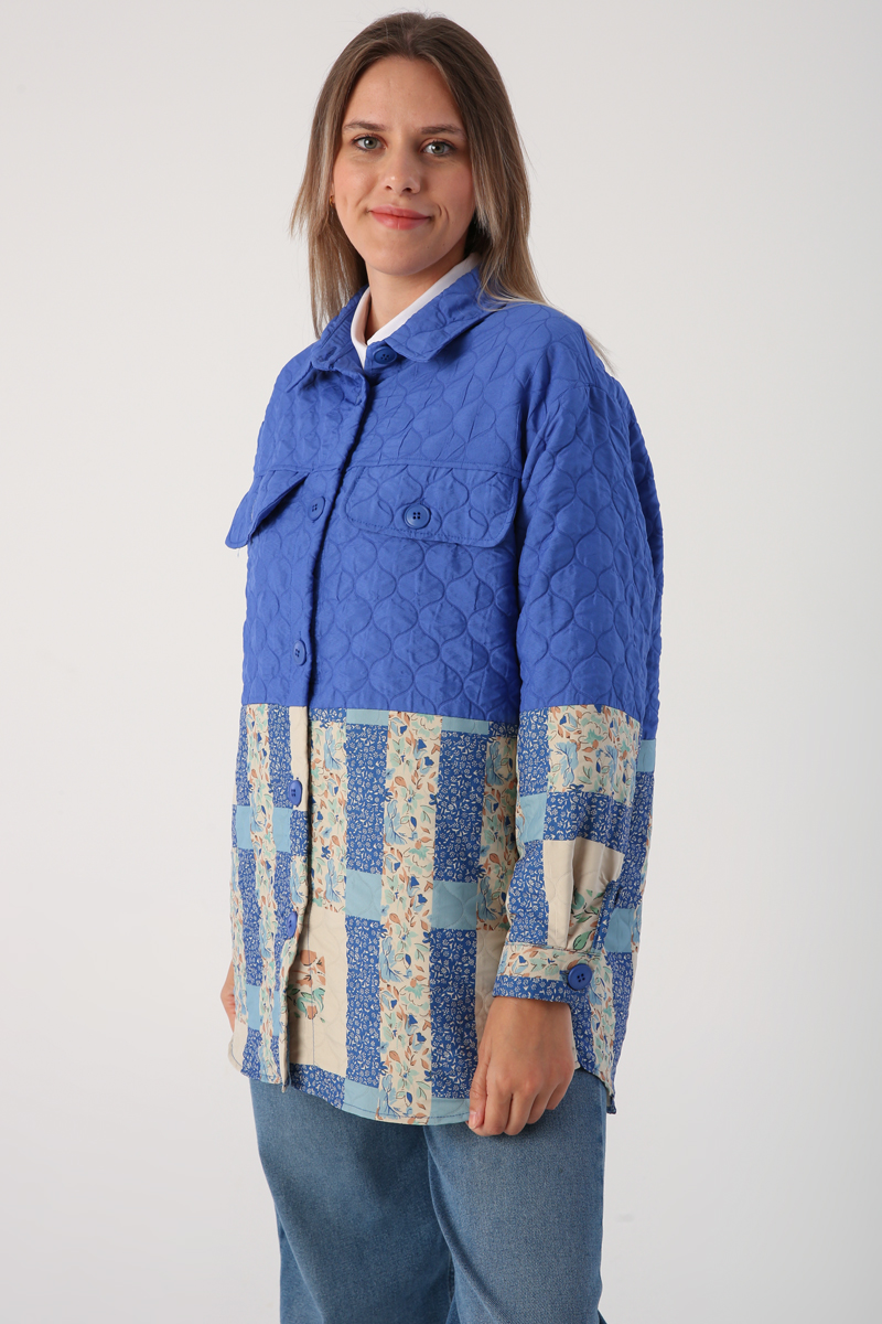 Quilted Shirt Jacket with Garni on Sleeves