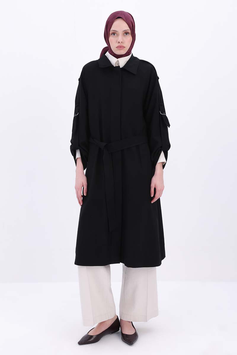 Buttoned Trench Coat with Epaulette Sleeves