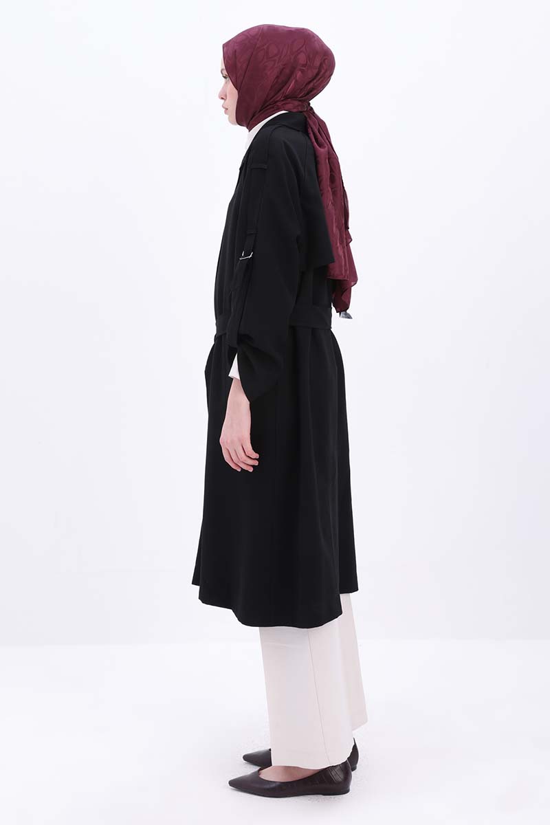 Buttoned Trench Coat with Epaulette Sleeves
