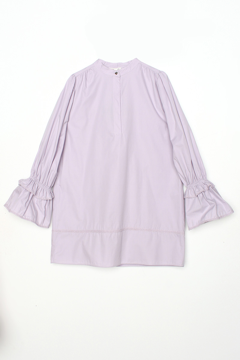 100% Cotton Sleeve Ruffed Lace Tunic