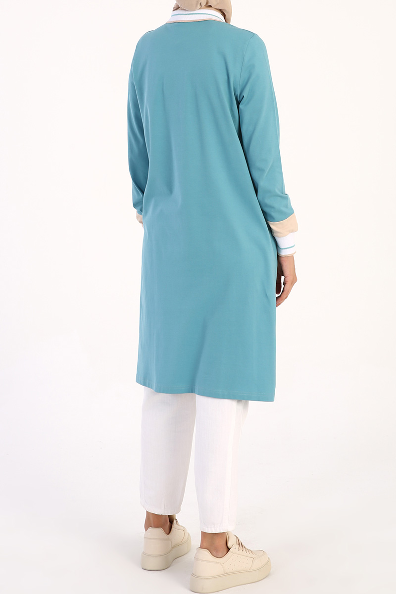 Polo Neck Button Front Sleeve Detailed Tunic
