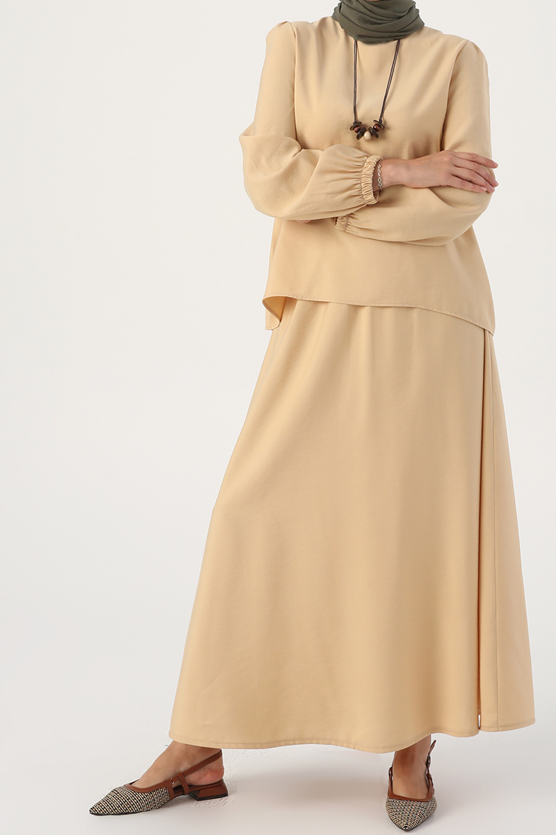Necklace  Shirring Sleeve Comfortable Skirt Suits