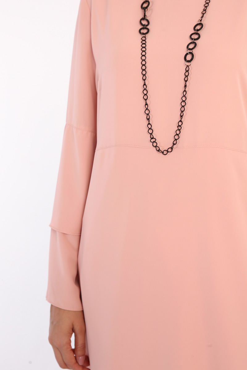 Asymmetric Front Long Tunic with Self Necklace