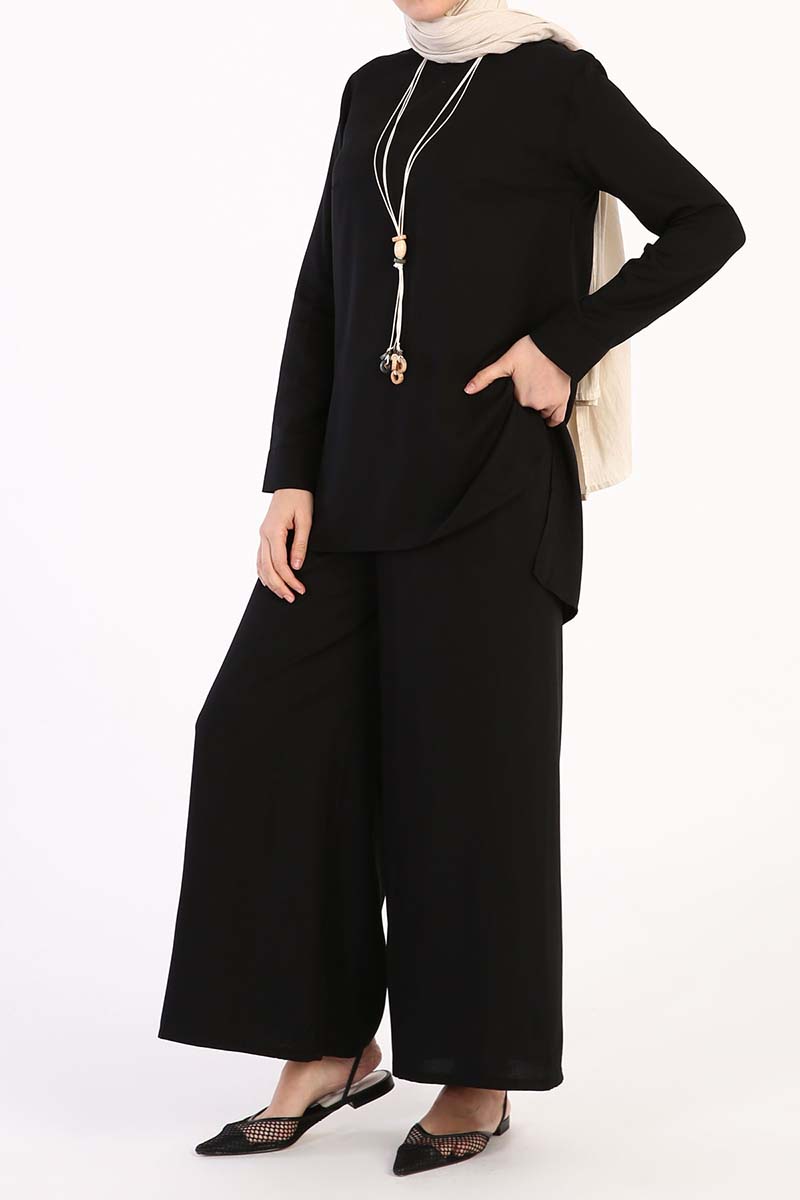 Viscose Blouse and Pants 2 Pieces Set With Necklace