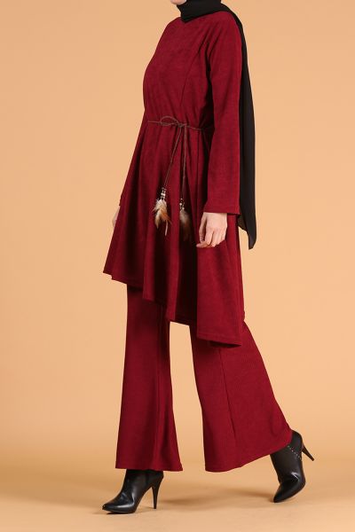 Self Belted Comfy Modest Suit With Pants