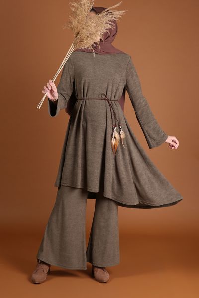 Self Belted Comfy Modest Suit With Pants