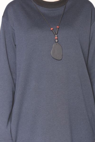 Crew Neck Tulip Style Hem Tunic with Self Necklace