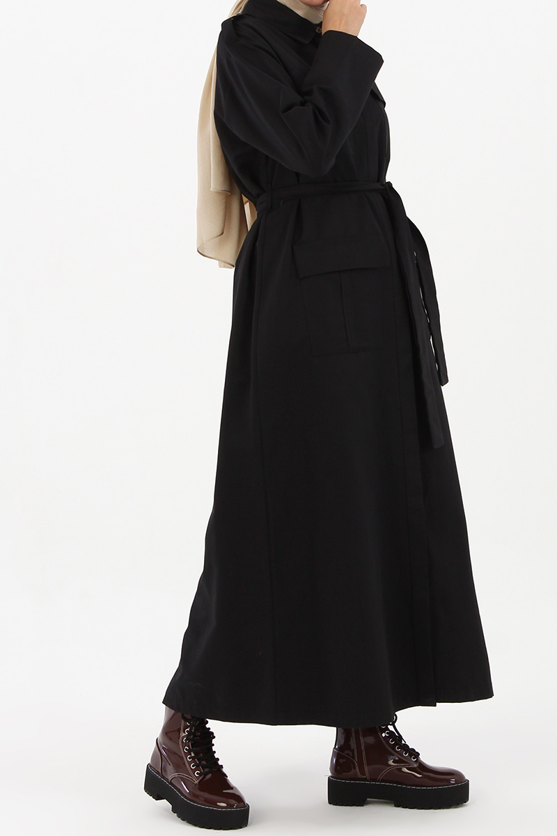 Zippered Pocket Self Belted Abaya