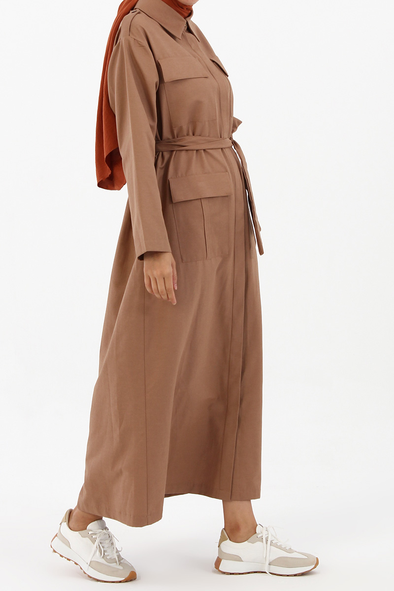 Zippered Pocket Self Belted Abaya