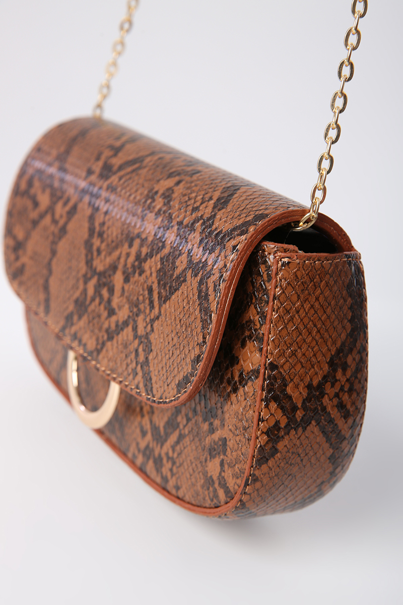 Croco Patterned Gold Detailed Mini Shoulder Bag