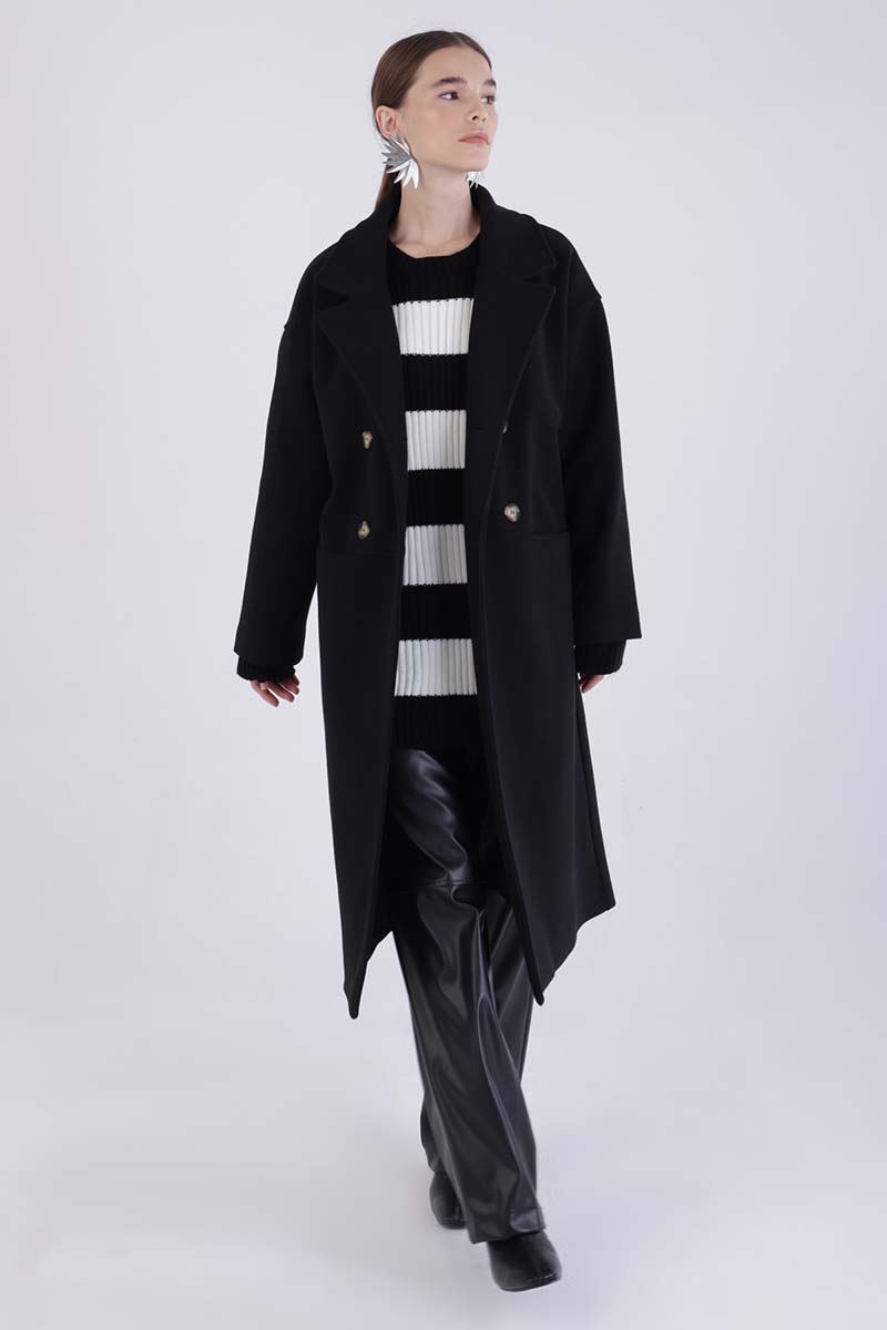 Double Breasted Buttoned Cashmere Coat