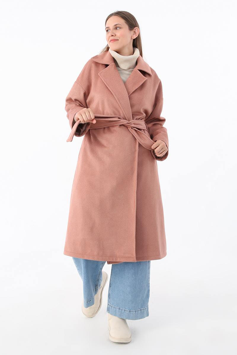 Double-breasted Collar Belted Cashmere Coat