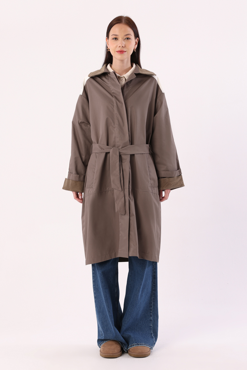 Oversised Trench Coat With Fabric Mix
