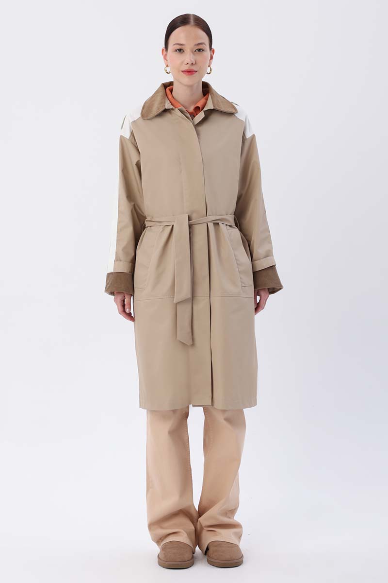 Oversised Trench Coat With Fabric Mix