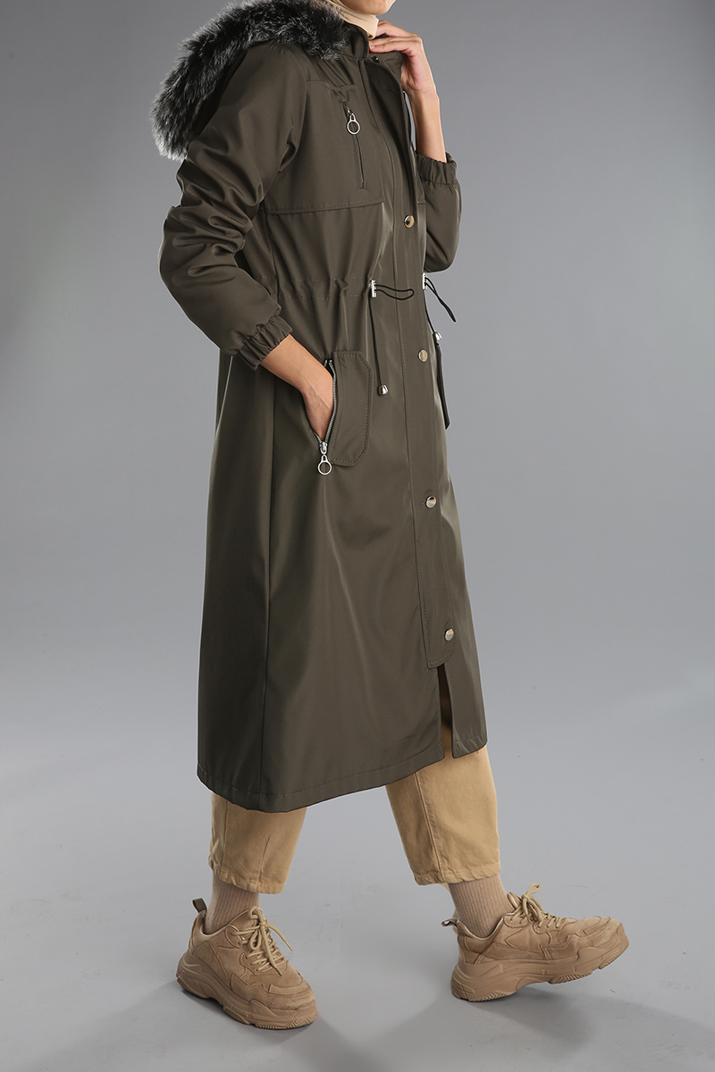 Fur Detail Hooded Coat