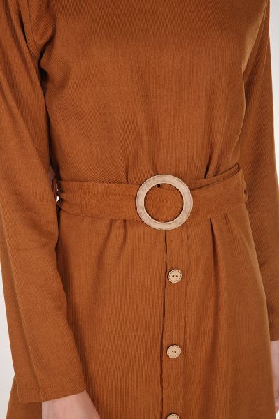 Belted Buttoned Detail Dress