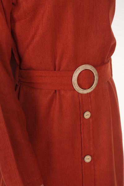 Belted Buttoned Detail Dress