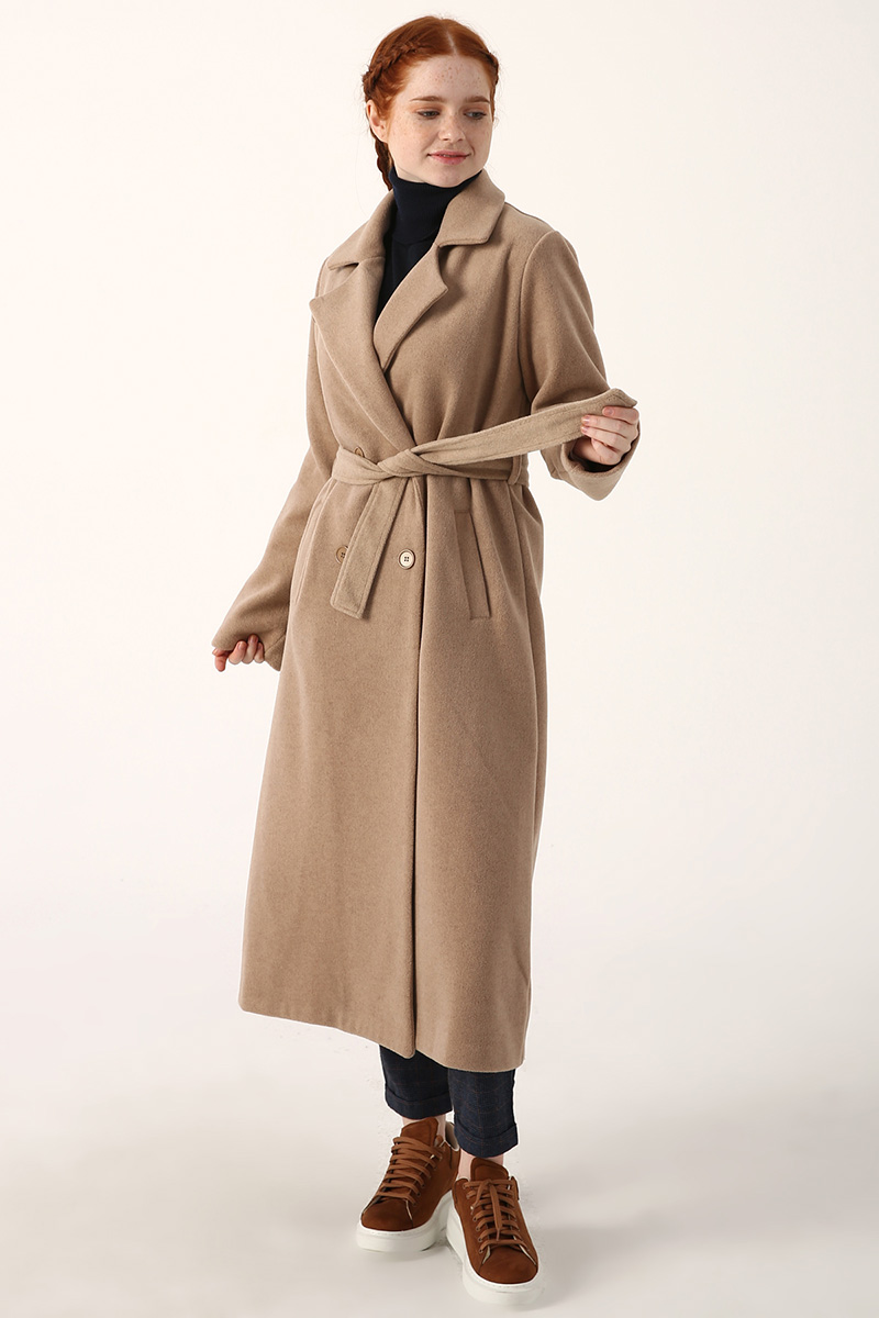 Self Belted Button Front Overcoat