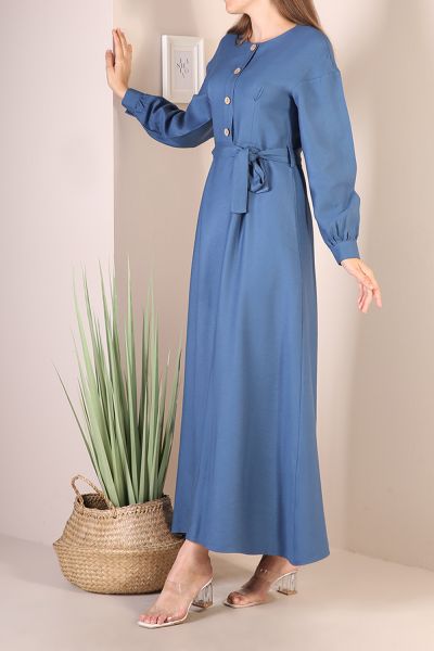 Button Front Self Belted Maxi Dress